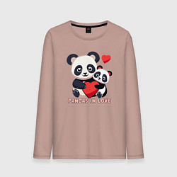 Лонгслив хлопковый мужской Влюбленные панды с сердцем, цвет: пыльно-розовый