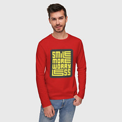 Лонгслив хлопковый мужской Smile more worry less, цвет: красный — фото 2