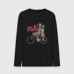 Лонгслив хлопковый мужской Влюбленные скелетики на велосипеде, цвет: черный