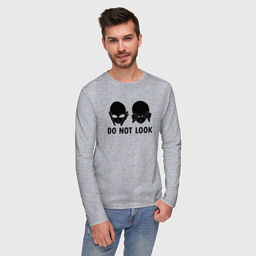 Мужской лонгслив Черный пришелец - do not look / Меланж – фото 3