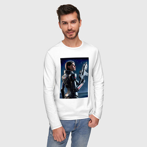 Мужской лонгслив Mass effect - character ai art / Белый – фото 3