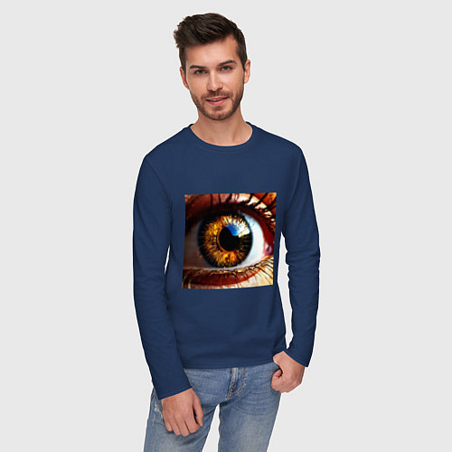 Мужской лонгслив Золотой карий глаз в стиле стимпанк / Тёмно-синий – фото 3