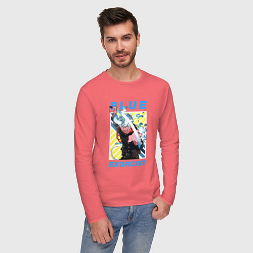 Мужской лонгслив Рин - Синий экзорцист / Коралловый – фото 3