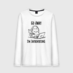 Лонгслив хлопковый мужской Go away im introverting, цвет: белый