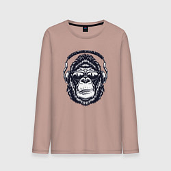 Лонгслив хлопковый мужской Горилла в наушниках, цвет: пыльно-розовый
