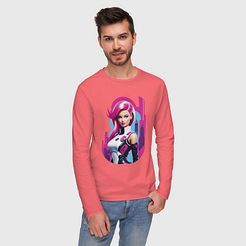 Мужской лонгслив Beauty Barbie - ai art / Коралловый – фото 3