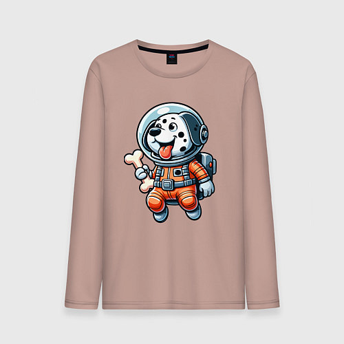 Мужской лонгслив Dalmatian cosmonaut puppy with a bone / Пыльно-розовый – фото 1