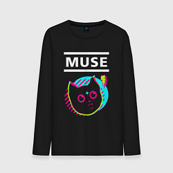 Лонгслив хлопковый мужской Muse rock star cat, цвет: черный