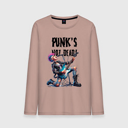Лонгслив хлопковый мужской Punks not dead - slogan ai art, цвет: пыльно-розовый