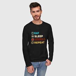 Лонгслив хлопковый мужской Eat sleep roblox repeat art, цвет: черный — фото 2