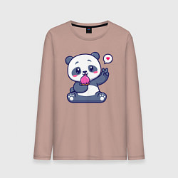 Лонгслив хлопковый мужской Ice cream panda, цвет: пыльно-розовый