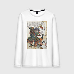 Лонгслив хлопковый мужской Самурай Фукусима Масанори: гравюра укиё-э, цвет: белый