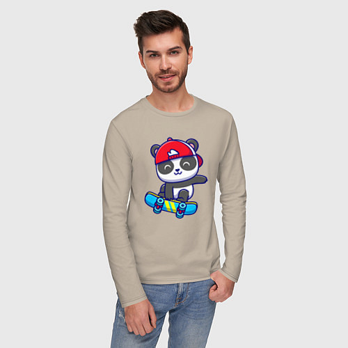 Мужской лонгслив Panda skater / Миндальный – фото 3