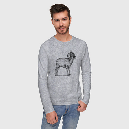 Мужской лонгслив Баран в шапке с помпоном / Меланж – фото 3