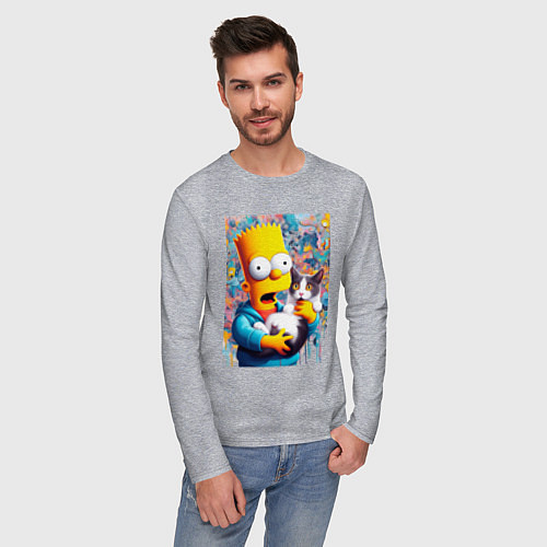 Мужской лонгслив Bart Simpson with a kitten - ai art / Меланж – фото 3