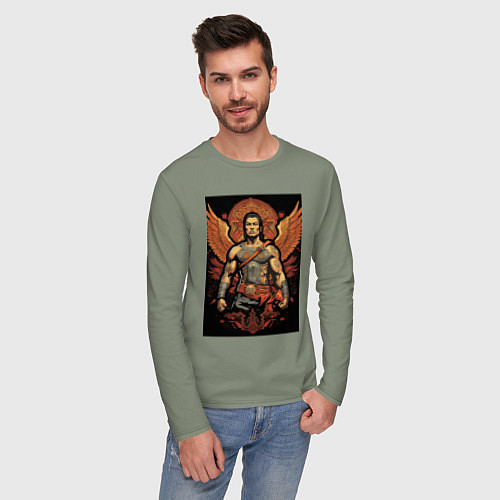 Мужской лонгслив Боец и крылья / Авокадо – фото 3