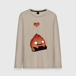 Лонгслив хлопковый мужской Кальцифер сердце, цвет: миндальный
