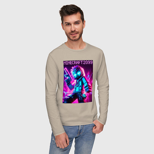 Мужской лонгслив Neon Minecraft - ai art / Миндальный – фото 3