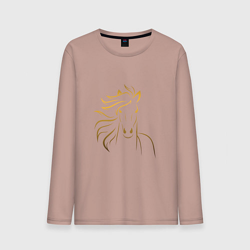 Мужской лонгслив Золотой силуэт лошади / Пыльно-розовый – фото 1