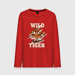 Лонгслив хлопковый мужской Дикий тигр арт, цвет: красный