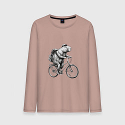 Лонгслив хлопковый мужской Капибара на велосипеде в черном цвете, цвет: пыльно-розовый