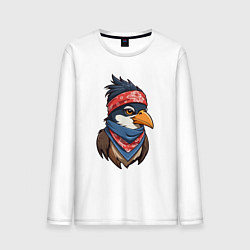Лонгслив хлопковый мужской Птица в бандане в стиле Хип-хоп, цвет: белый