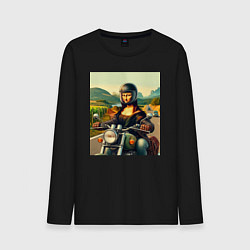 Лонгслив хлопковый мужской Mona Lisa on a motorcycle - ai art, цвет: черный