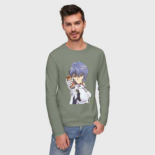 Мужской лонгслив Евангелион Рей Аянами и банка / Авокадо – фото 3