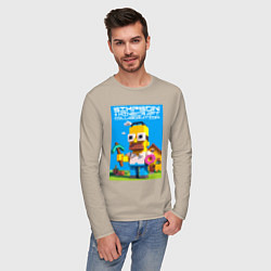 Лонгслив хлопковый мужской Homer Simpson and Minecraft - collaboration ai art, цвет: миндальный — фото 2