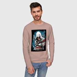 Лонгслив хлопковый мужской Assassins creed белый кинжал, цвет: пыльно-розовый — фото 2
