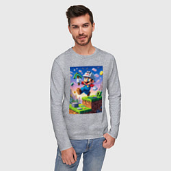 Лонгслив хлопковый мужской Марио и Майнкрафт - коллаба, цвет: меланж — фото 2