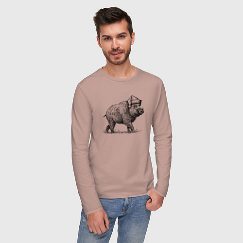 Мужской лонгслив Новогодний кабан / Пыльно-розовый – фото 3