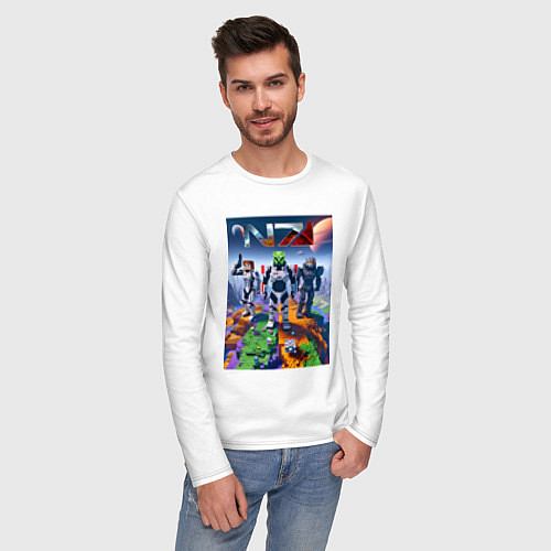 Мужской лонгслив Mass effect and Minecraft - ai art collaboration / Белый – фото 3
