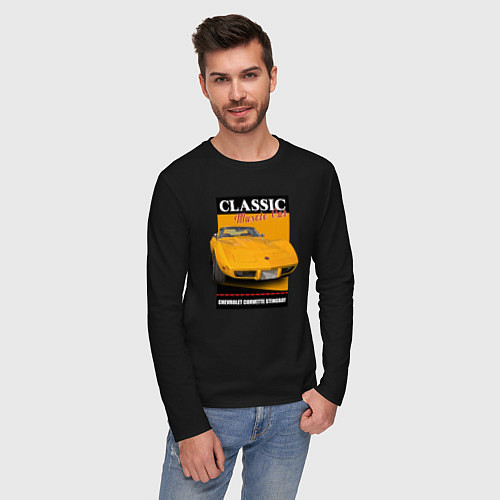 Мужской лонгслив Chevrolet Corvette американский маслкар / Черный – фото 3