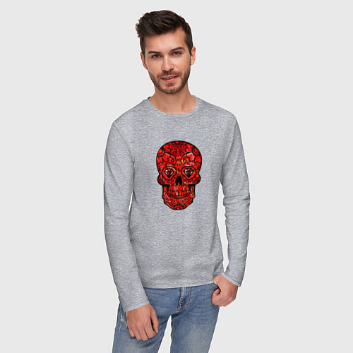 Мужской лонгслив Red decorative skull / Меланж – фото 3