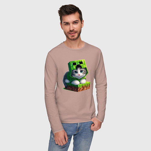Мужской лонгслив Kitten creeper collaboration - ai art / Пыльно-розовый – фото 3