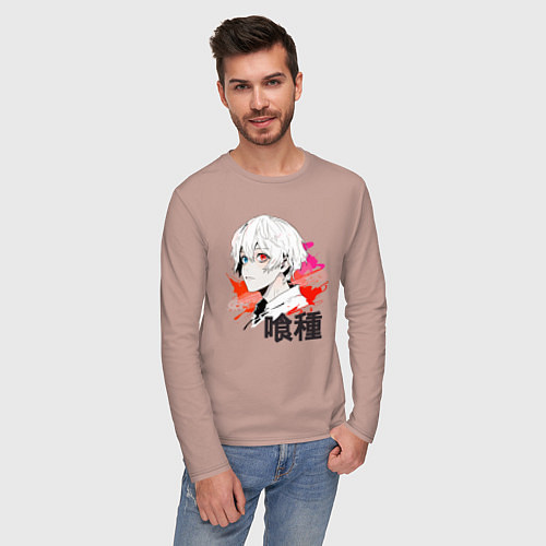 Мужской лонгслив Аниме персонаж парень / Пыльно-розовый – фото 3