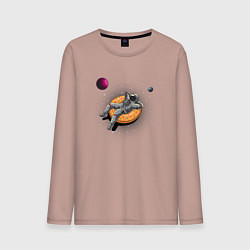 Лонгслив хлопковый мужской Космонавт на пончике, цвет: пыльно-розовый