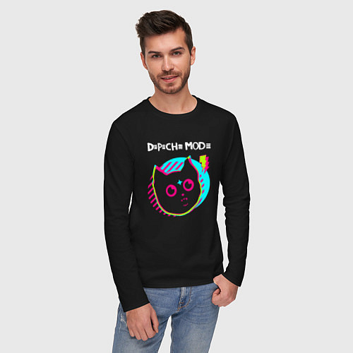 Мужской лонгслив Depeche Mode rock star cat / Черный – фото 3