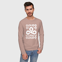 Лонгслив хлопковый мужской Cloud9 - in logo, цвет: пыльно-розовый — фото 2