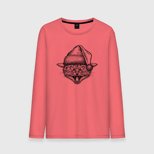 Мужской лонгслив Злобный кот-Санта / Коралловый – фото 1
