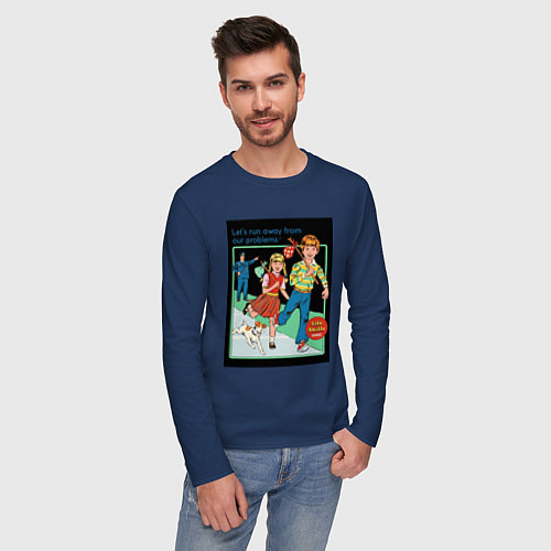 Мужской лонгслив Убегайте от любых проблем мем / Тёмно-синий – фото 3