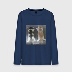 Лонгслив хлопковый мужской Мемные коты умерчики, цвет: тёмно-синий