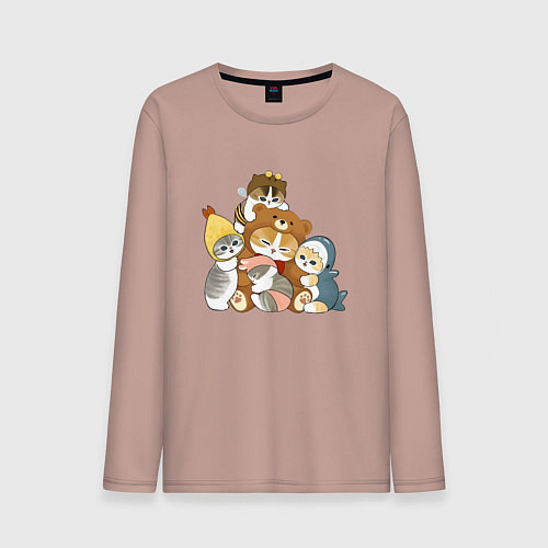 Мужской лонгслив Милые котики в шапках мем / Пыльно-розовый – фото 1