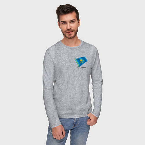 Мужской лонгслив Im Kazakh - motto / Меланж – фото 3