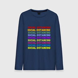 Лонгслив хлопковый мужской Social distancing - социальная дистанция, цвет: тёмно-синий