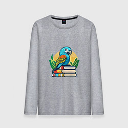 Лонгслив хлопковый мужской Попугай на стопке книг, цвет: меланж
