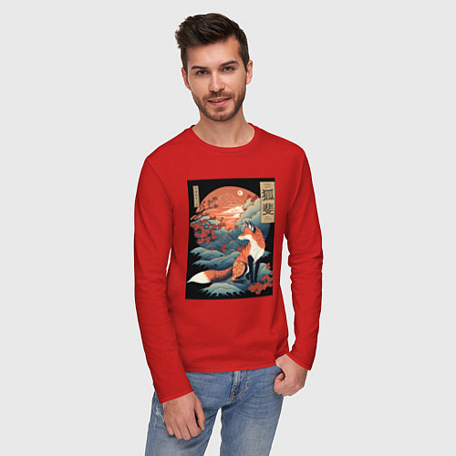 Мужской лонгслив Лиса в японском стиле / Красный – фото 3