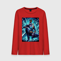 Лонгслив хлопковый мужской Jotaro Kujo - neon glow ai art, цвет: красный