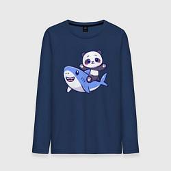 Лонгслив хлопковый мужской Панда и акула, цвет: тёмно-синий